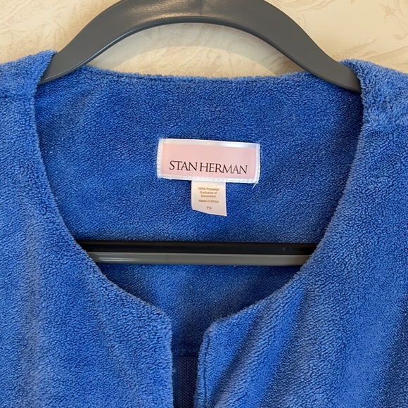 Stan Herman Blue Soft Microfiber Zippered Short Sleeve Lounge Robe Size Petite S - Picture 3 of 7